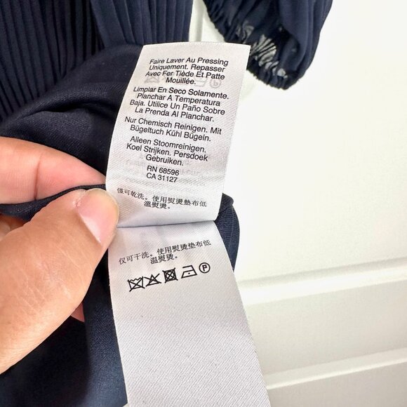 Navy Tie Neck Pleated Long Sleeve Dress 10 - Picture 10 of 13